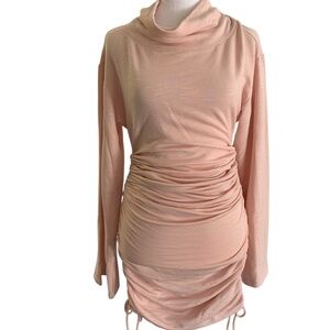 NWT Anthropologie Daily Practice XS Light Pink Mock Neck Ruched Tie Side Dress